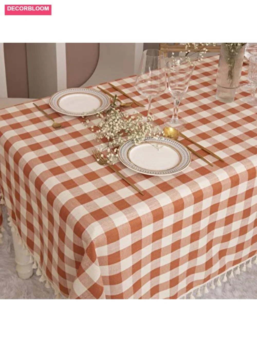 Buffalo Check Tablecloth Square 55x55 Cotton Blend Tassel Farmhouse Dining